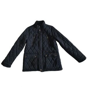Zara Boy's Sz 10 Navy Blue Zip Up & Snaps Closure Quilted Insulated Jacket Top